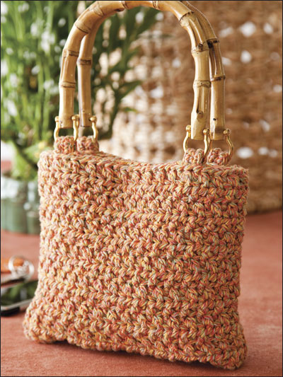 Crochet bag bamboo handles Handmade purplre round bag Summer women